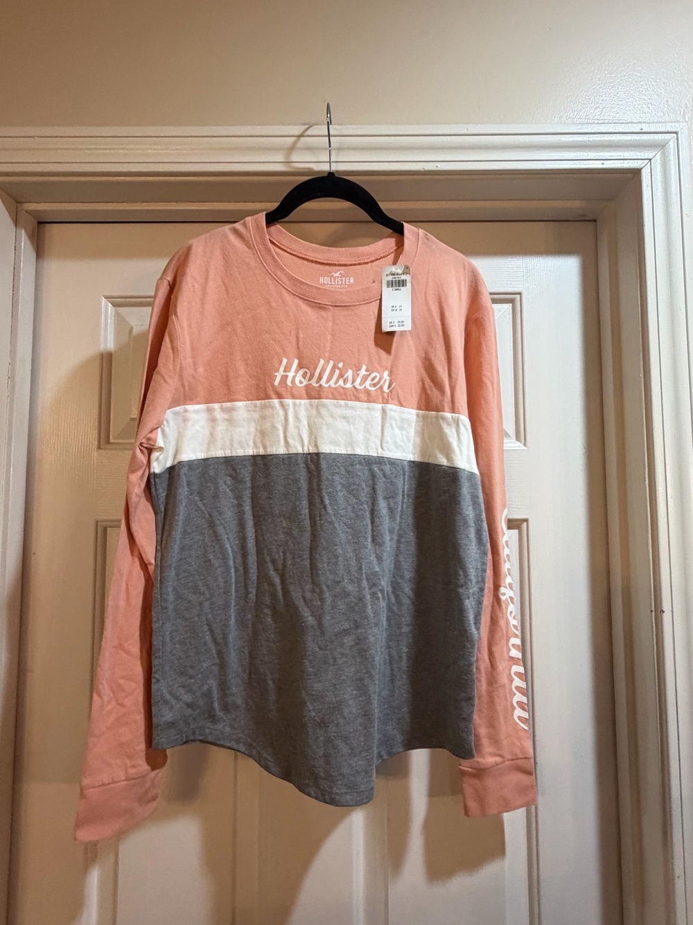 Hollister NWT Colorblock Long Sleeve Tee - Peach/Gray Size XS